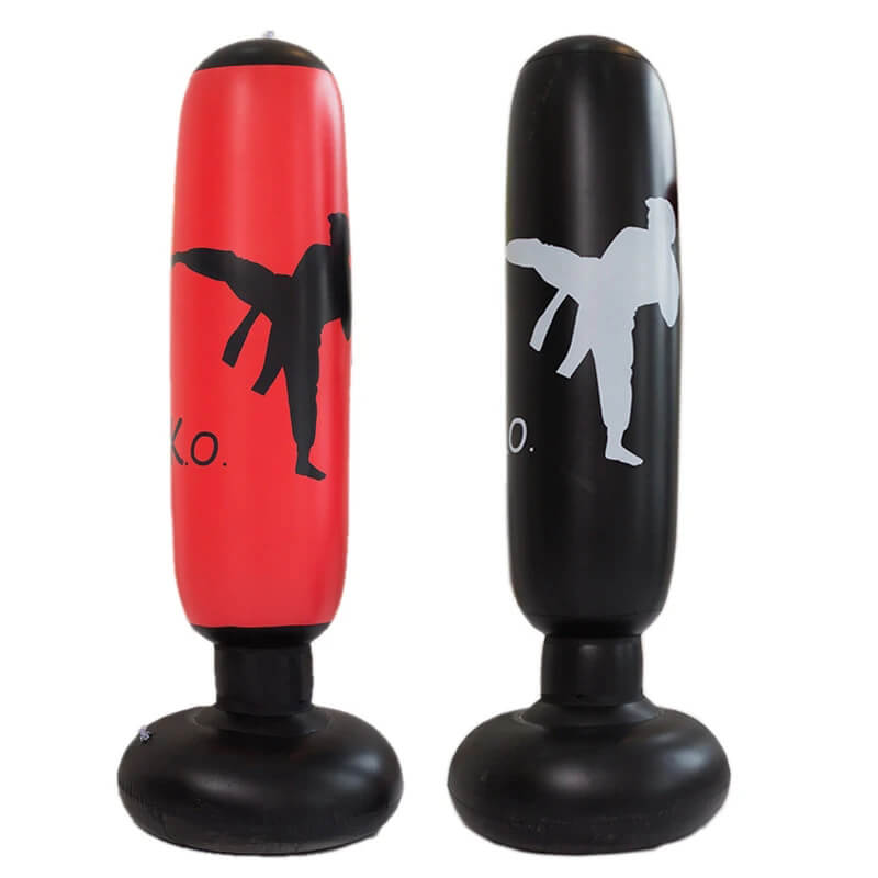 Compact freestanding inflatable punch bag, ideal home gym fitness equipment for boxing and endurance training.
