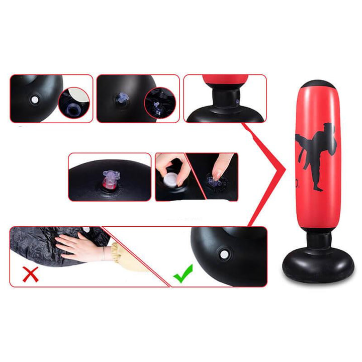 Inflatable punch bag for dynamic boxing training, improving cardio, strength, and relieving stress effectively.