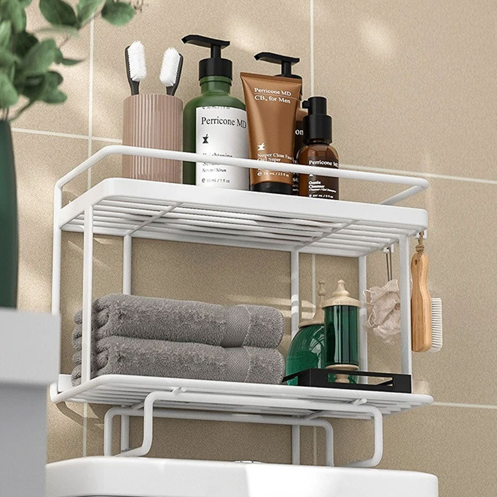 Top-down view of the LooShelf bath storage shelf, displaying ample storage space for essentials