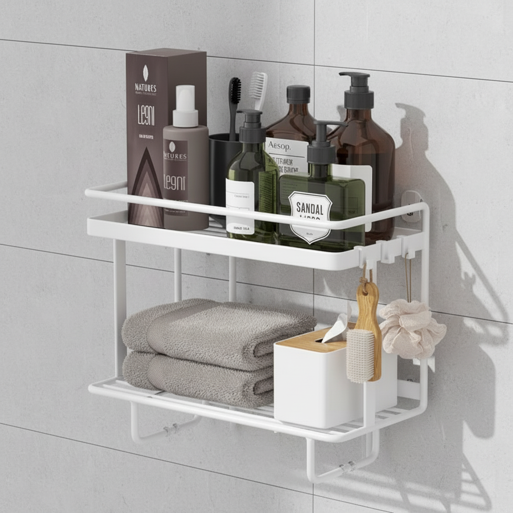 LooShelf in a family bathroom, providing accessible over-toilet storage for daily necessities