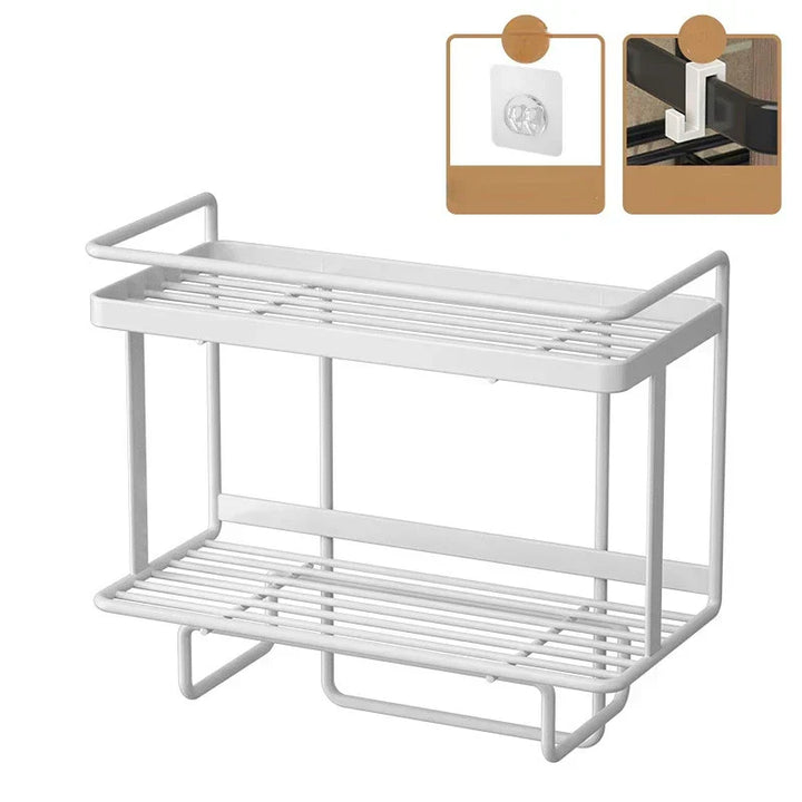 Unisex bathroom over-toilet storage shelf from side angle, showcasing its compact design. No drill needed