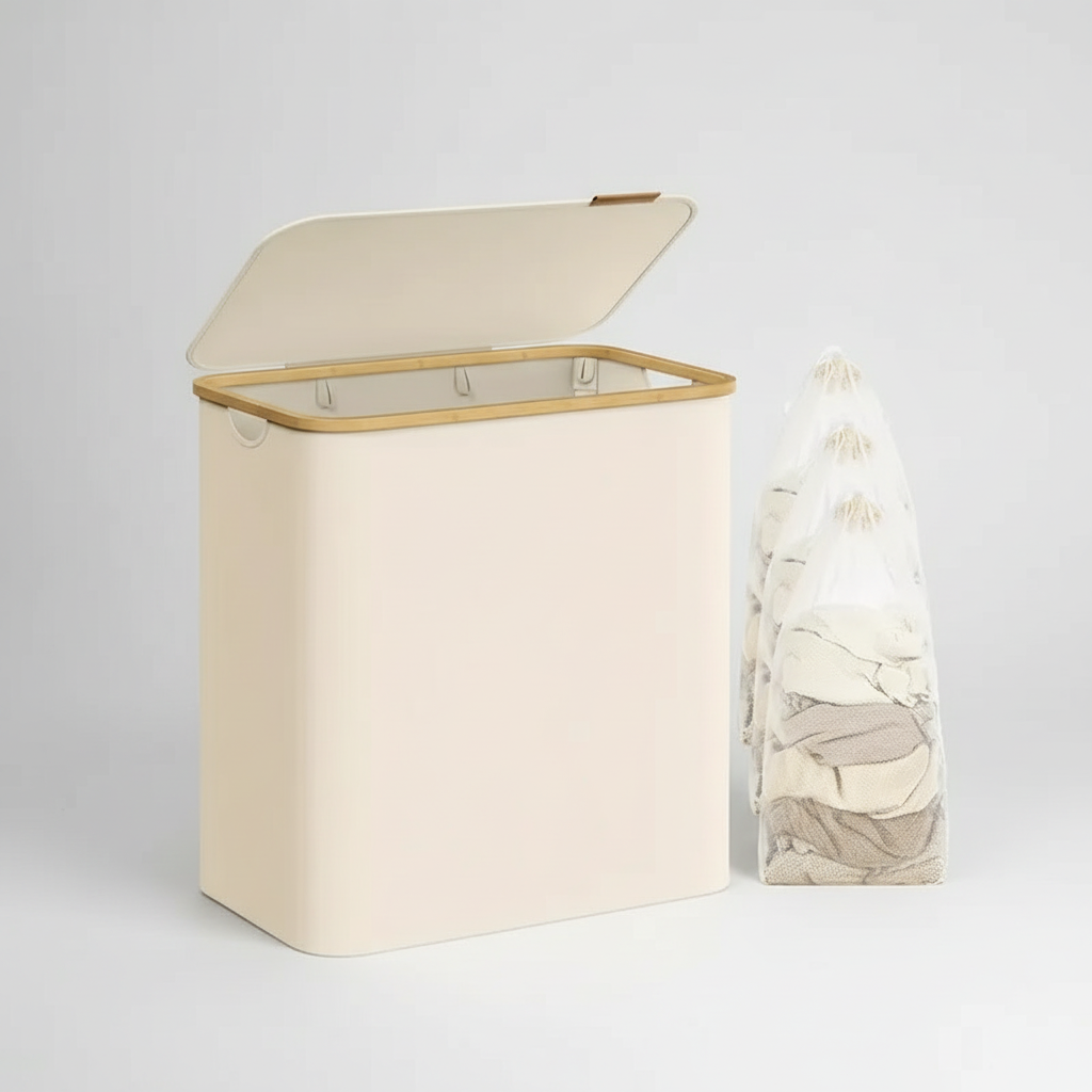 Unisex multi-compartment fabric laundry hamper for efficient family clothes organization