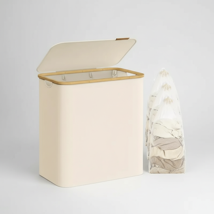 Unisex multi-compartment fabric laundry hamper for efficient family clothes organization