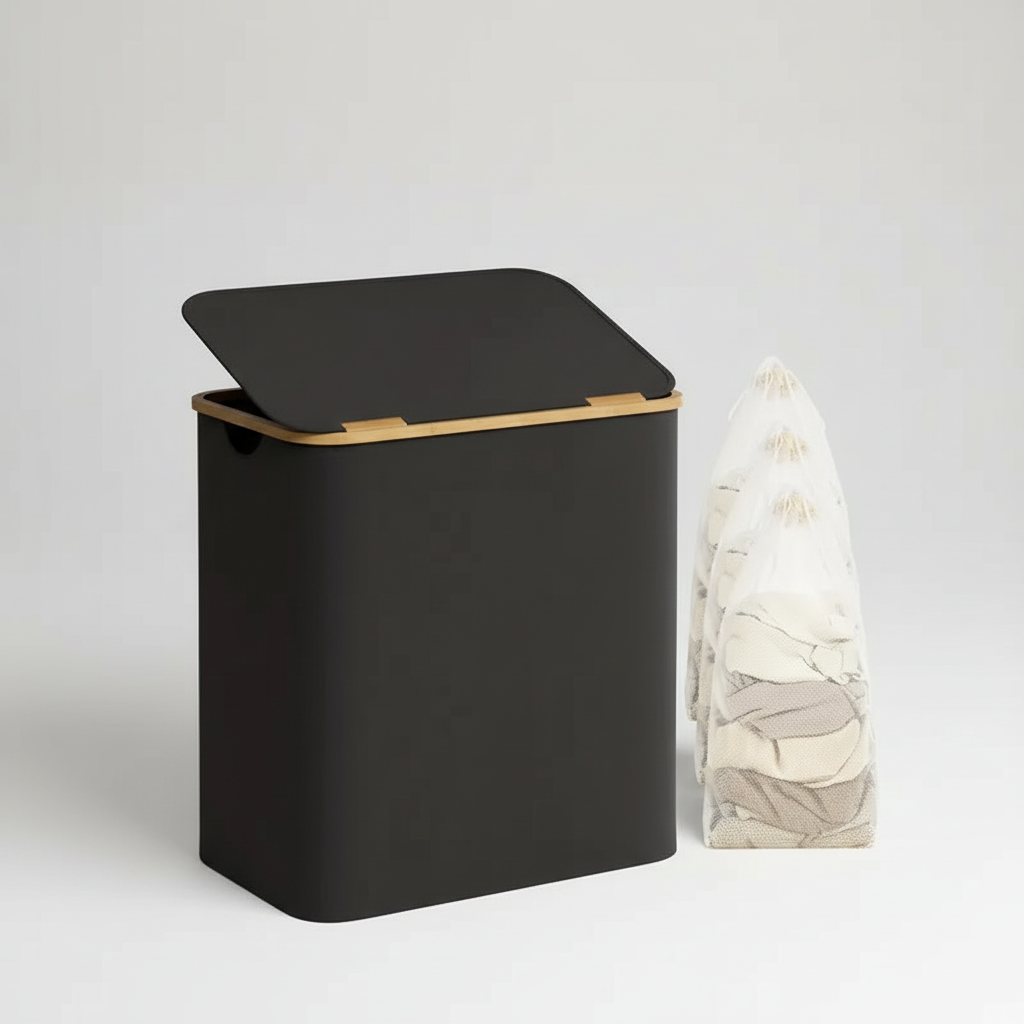 FreshFold laundry sorter, a breathable textile hamper for bathroom storage and home organization