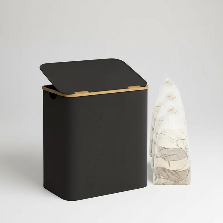 FreshFold laundry sorter, a breathable textile hamper for bathroom storage and home organization