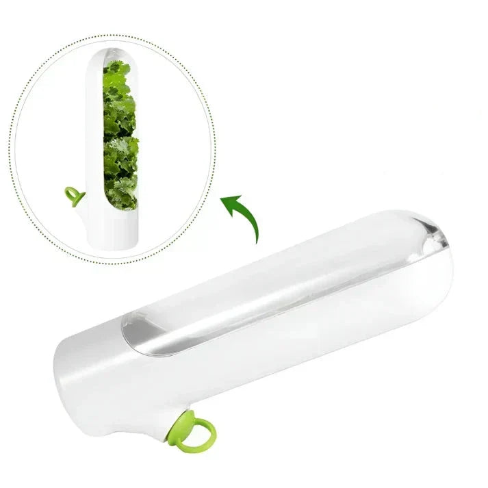 Compact FreshKeep herb storage container organizes your fridge, keeping herbs like rosemary & dill fresh longer.