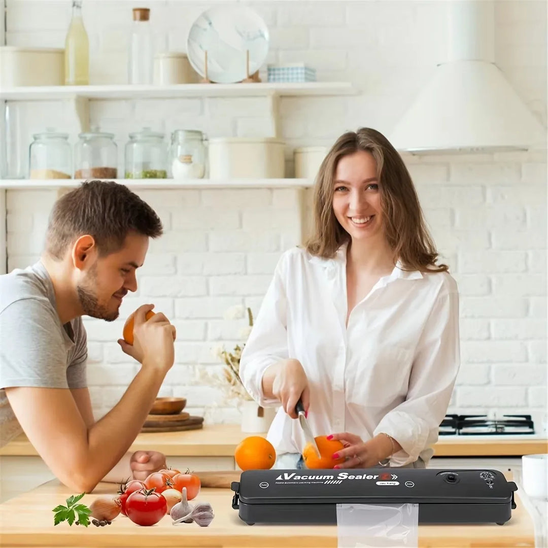 Modern kitchen vacuum sealer machine, preserving food, meats, and vegetables for optimal freshness.