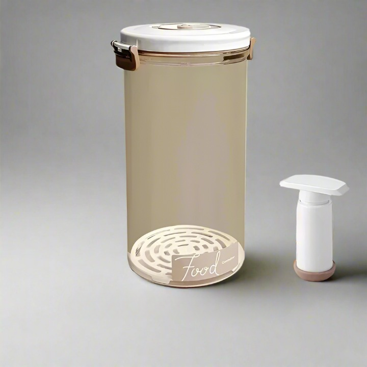 FreshLock airtight food storage container, clear plastic with a vacuum hand pump for superior preservation.