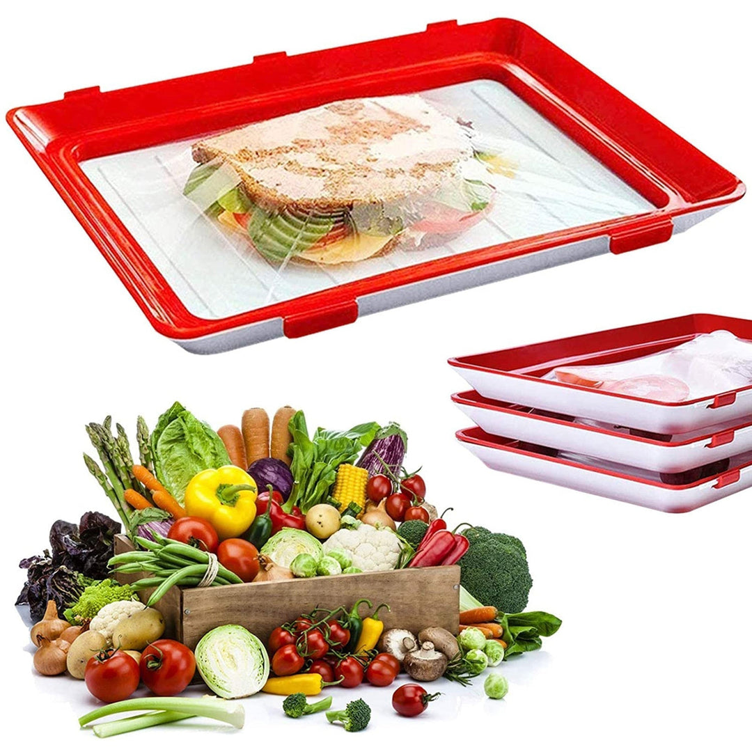 Eco-friendly FreshSeal food saver tray, ideal for storing sliced vegetables or fruits and minimizing food waste.