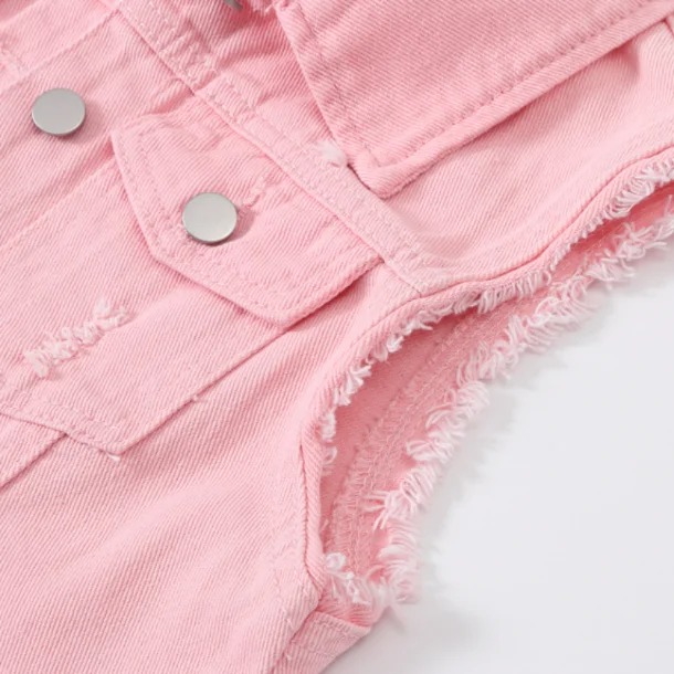 Versatile women's denim vest featuring a modern raw edge design, ideal for layering outfits.