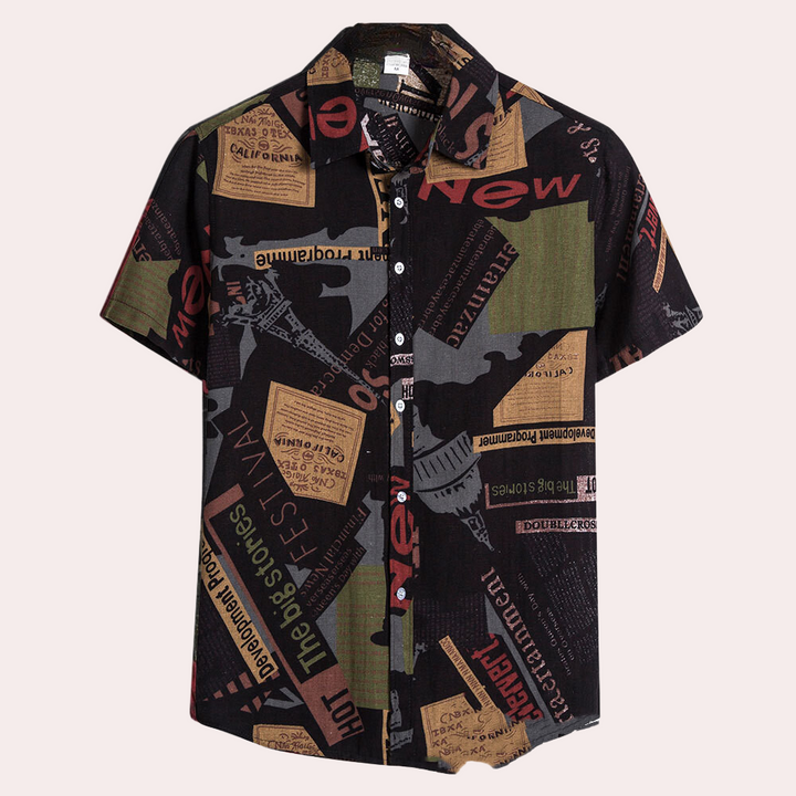 Man wearing a versatile short sleeve casual shirt, perfect for summer fashion & everyday style.