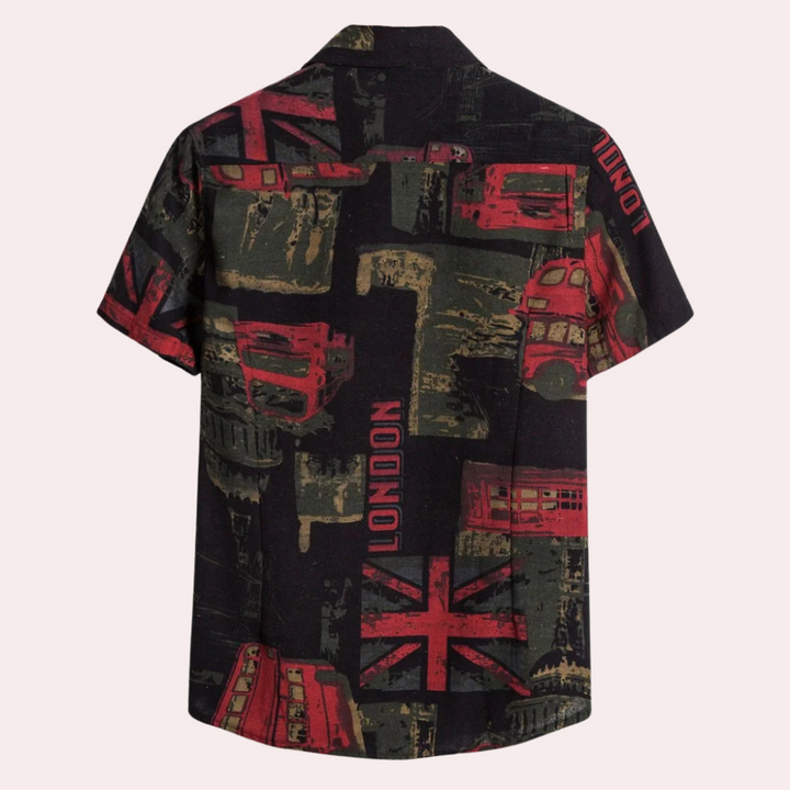 Lightweight men's summer casual shirt, folded neatly, showcasing its easy-to-pack design.