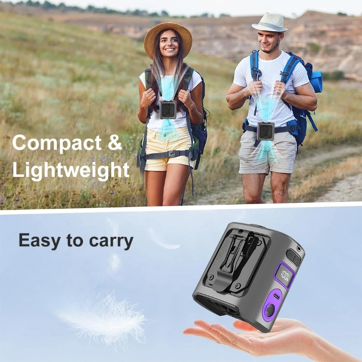 Group of FrostBreeze 8000mAh portable cooling waist fans with LED lights & power banks, showcasing versatile outdoor gear