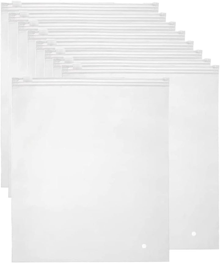 Frosted resealable clothing storage bags (40-pack) with vent holes for easy organization & packing.