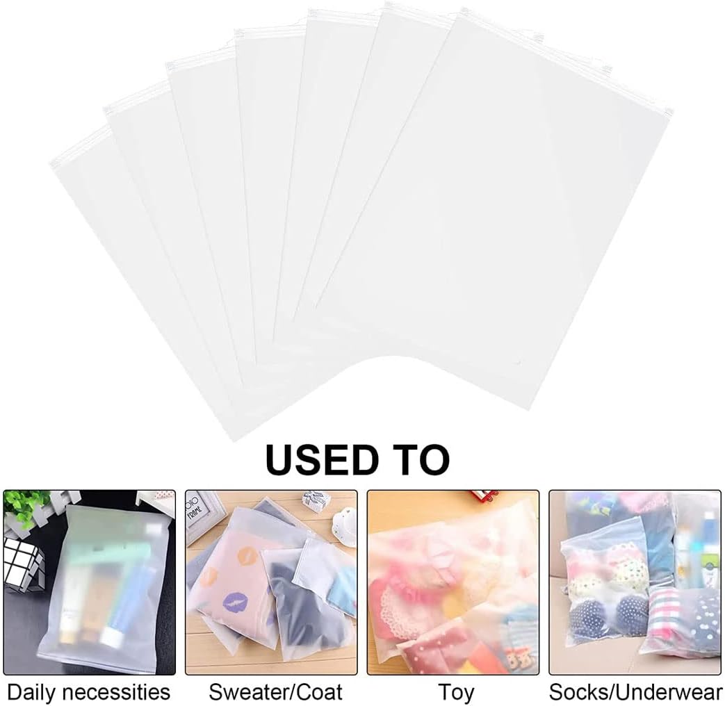 Resealable frosted zip bags, 40-pack, with vent holes for clothing organization, packing, and travel.