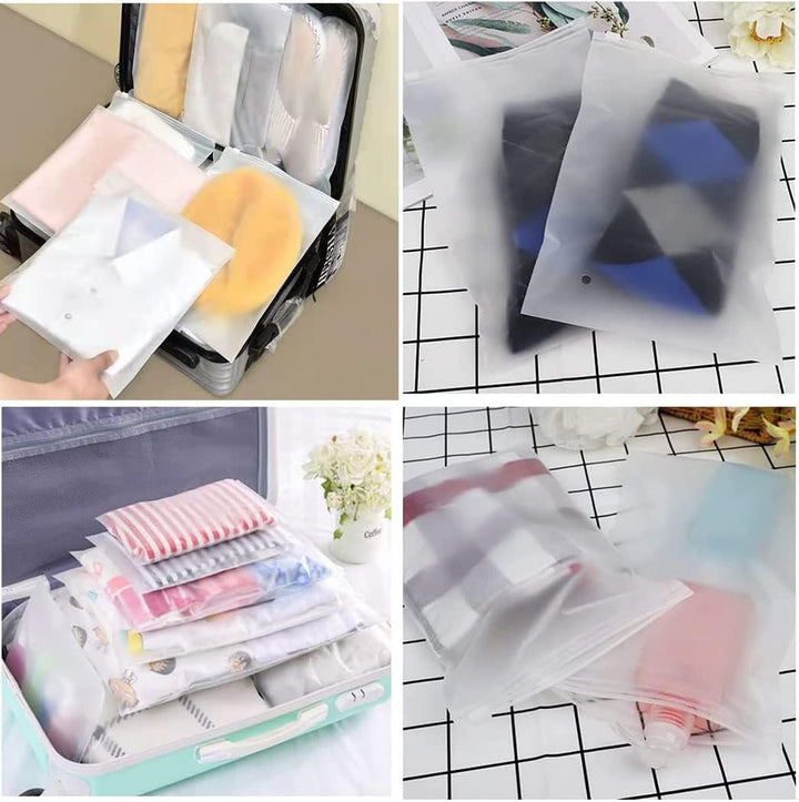 Unisex frosted resealable storage bags, 40-pack, with vent holes for clothing, travel, & home organization.