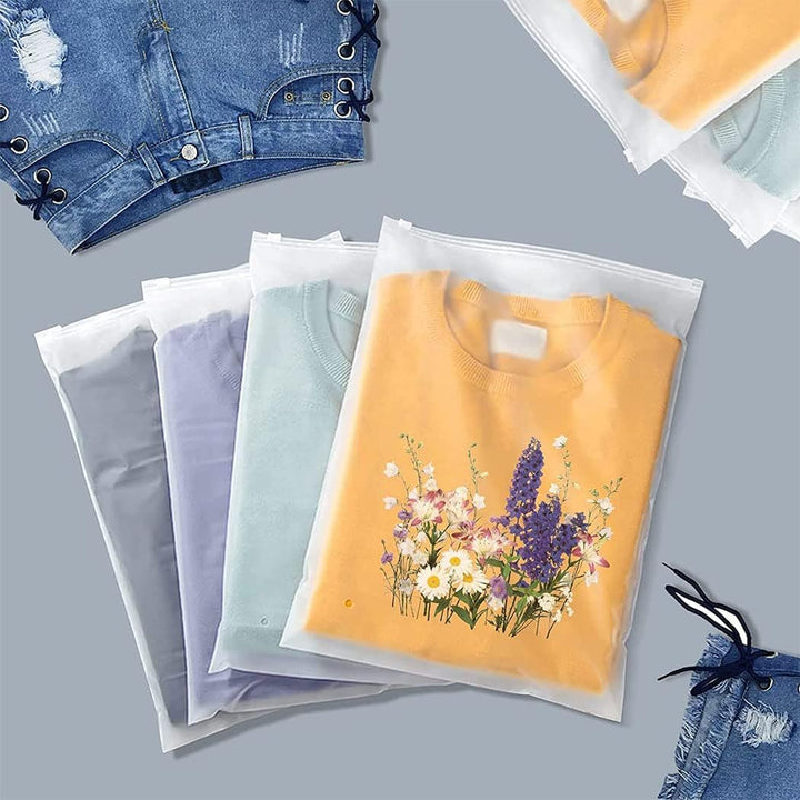Clear view frosted resealable clothing storage bags (40-pack) for apparel organization & travel essentials.