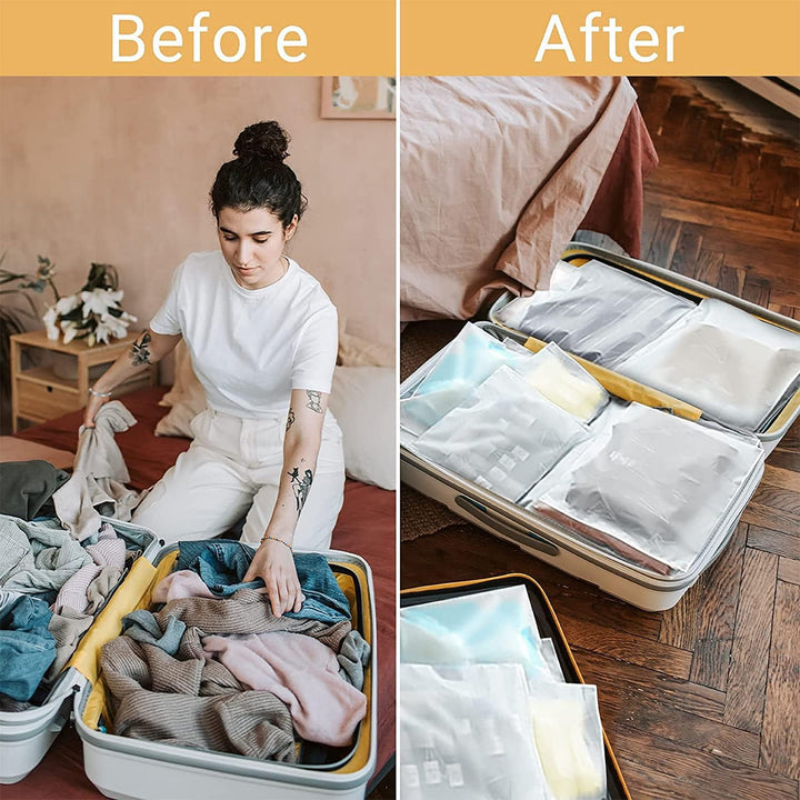 Semi-transparent frosted garment sleeves, 20-pack reusable bags for easy clothing organization.