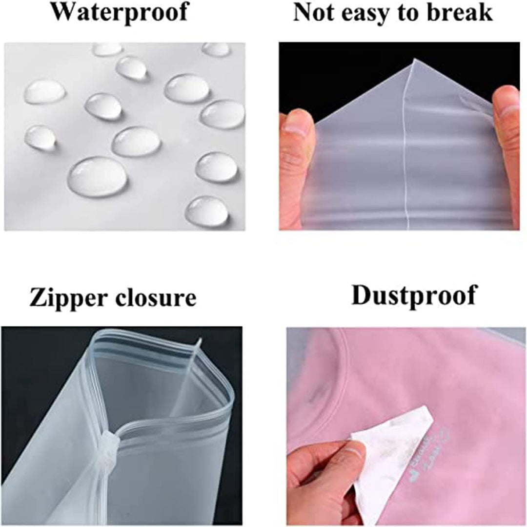 Protective frosted storage bags, ideal for keeping clothes dust-free, organized, and fresh.