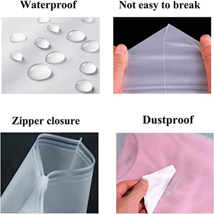 Protective frosted storage bags, ideal for keeping clothes dust-free, organized, and fresh.
