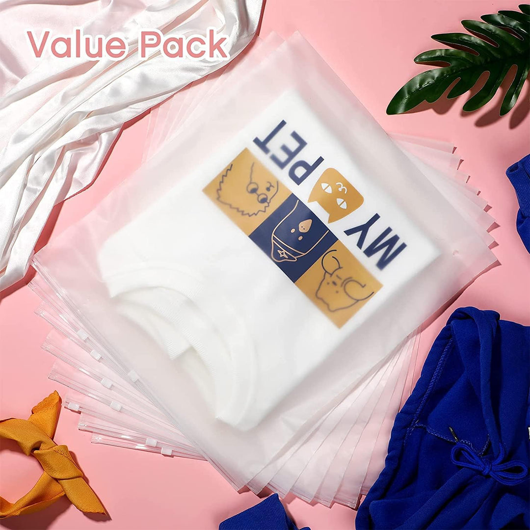 Multi-purpose frosted garment sleeves with zip lock, ideal for travel packing and storage