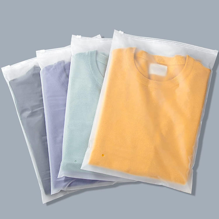 Reusable frosted storage sleeves for clothes, offering protection and easy identification