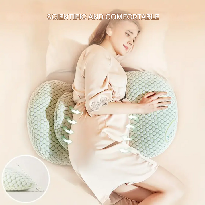 Expectant mother's sleep aid: a comfortable pregnancy pillow offering full body & side sleeping support.