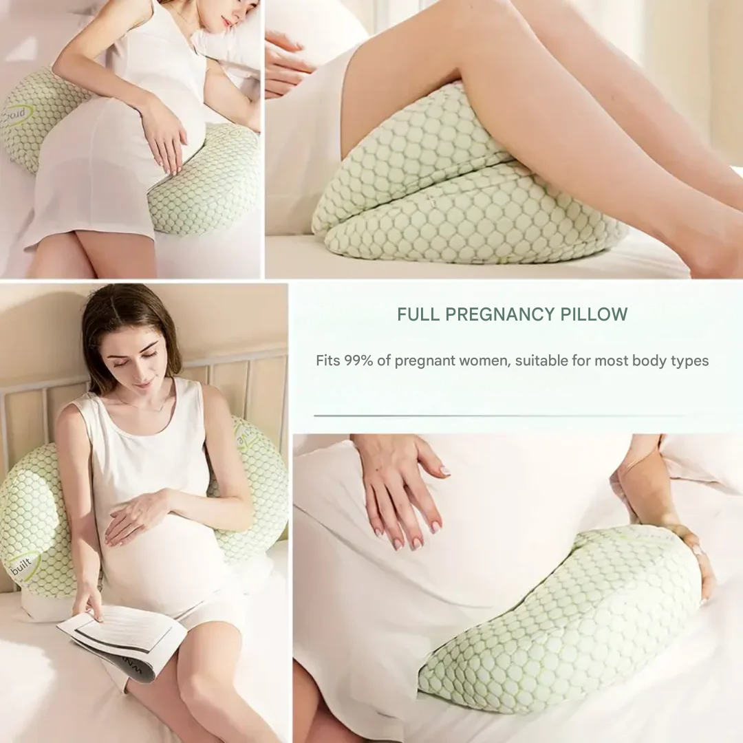MamaComfort pregnancy pillow for ultimate prenatal comfort, easing back pain & supporting the baby bump.