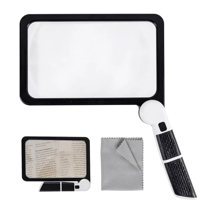Clear full page handheld magnifying glass for detailed reading, crafting, and reducing eye strain. Portable design.