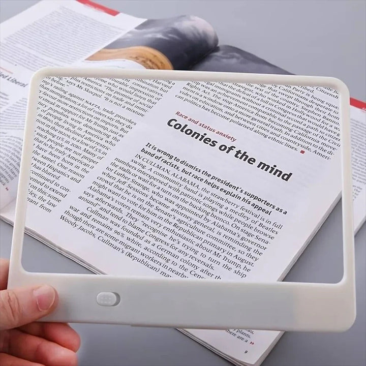 Full page LED reading magnifier for books & hobbies. Perfect for low vision users.