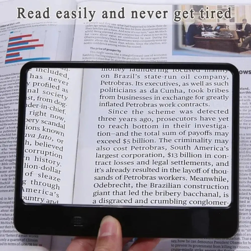 Clear full page LED magnifier for enhanced book reading. Ideal for low vision & small print.