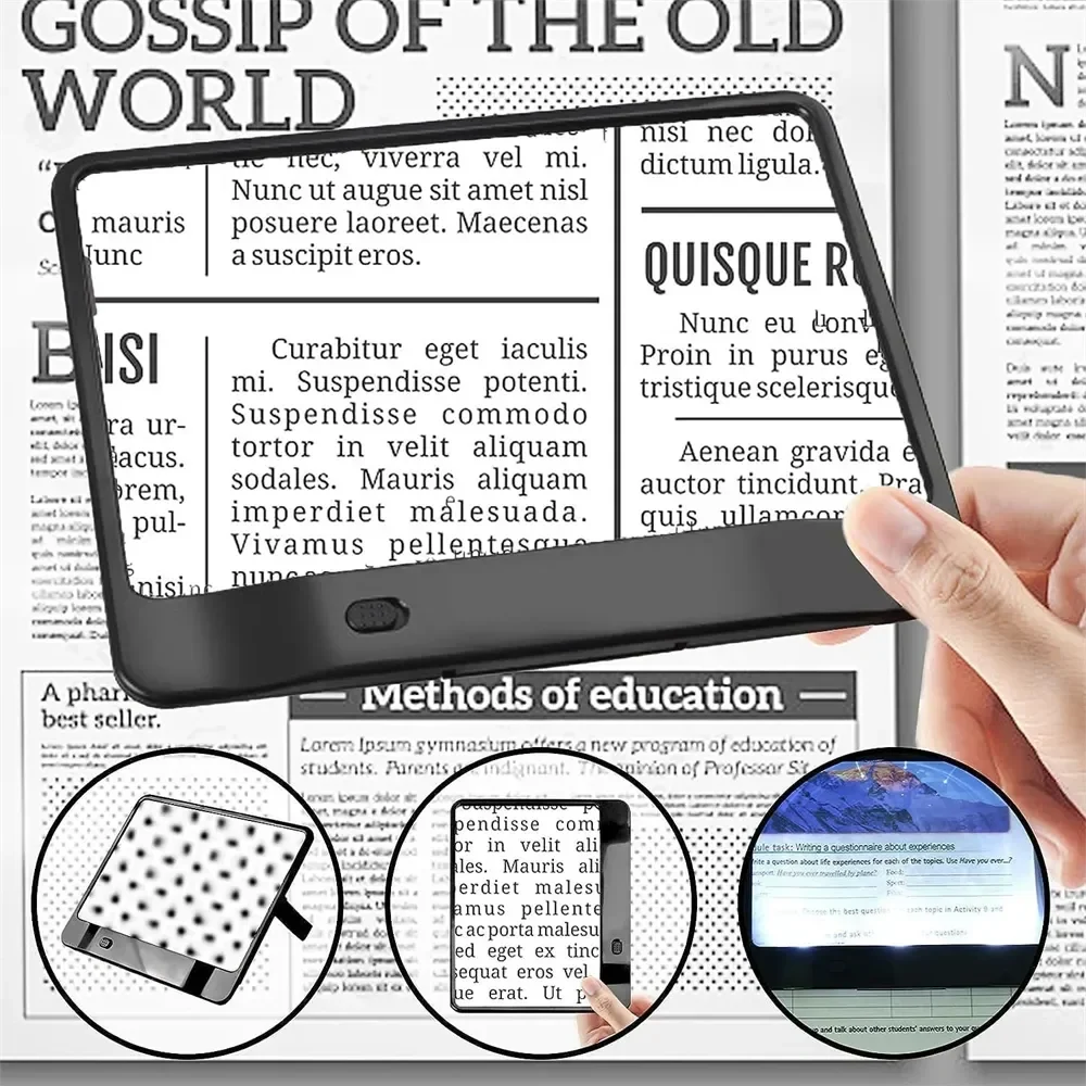 Easy-to-use full page LED magnifier for effortless book reading & detailed hobby work. Portable design.