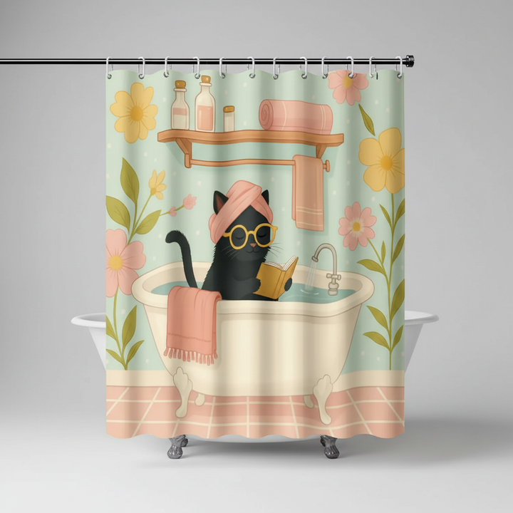 Waterproof shower curtain featuring an array of humorous cat prints, perfect for adding fun to any bathroom.