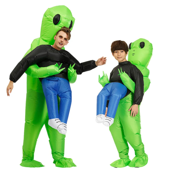Unisex inflatable green alien costume brings hilarious fun to any party, Halloween, or cosplay event.
