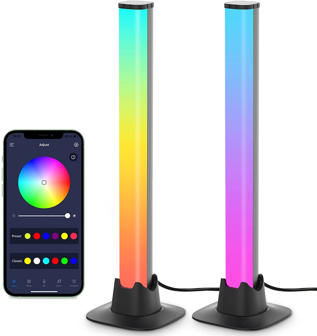 Gaming setup with dynamic music sync LED light bars creating immersive ambiance and mood lighting