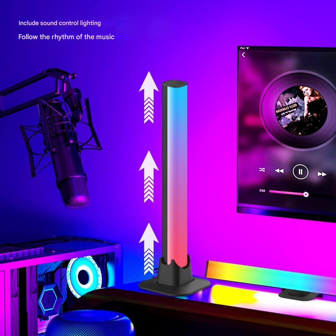 Pair of LumiRhythm LED light bars displaying multiple colors, perfect for gaming and creating a musical atmosphere