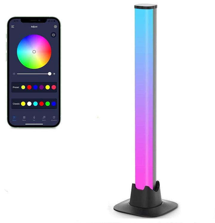 Modern home interior featuring sleek LED light bars, offering reactive music sync and dynamic room lighting