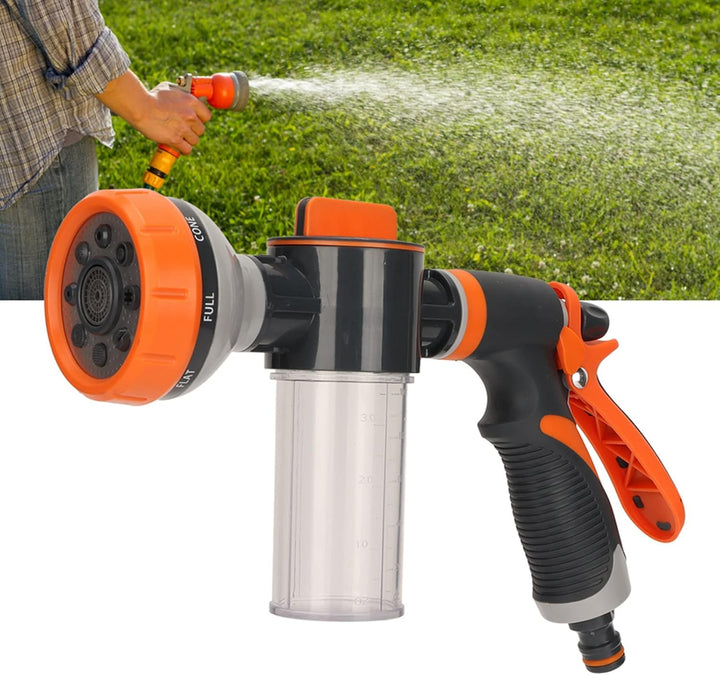 High pressure garden sprayer with foam nozzle, ideal for watering plants and outdoor cleaning tasks