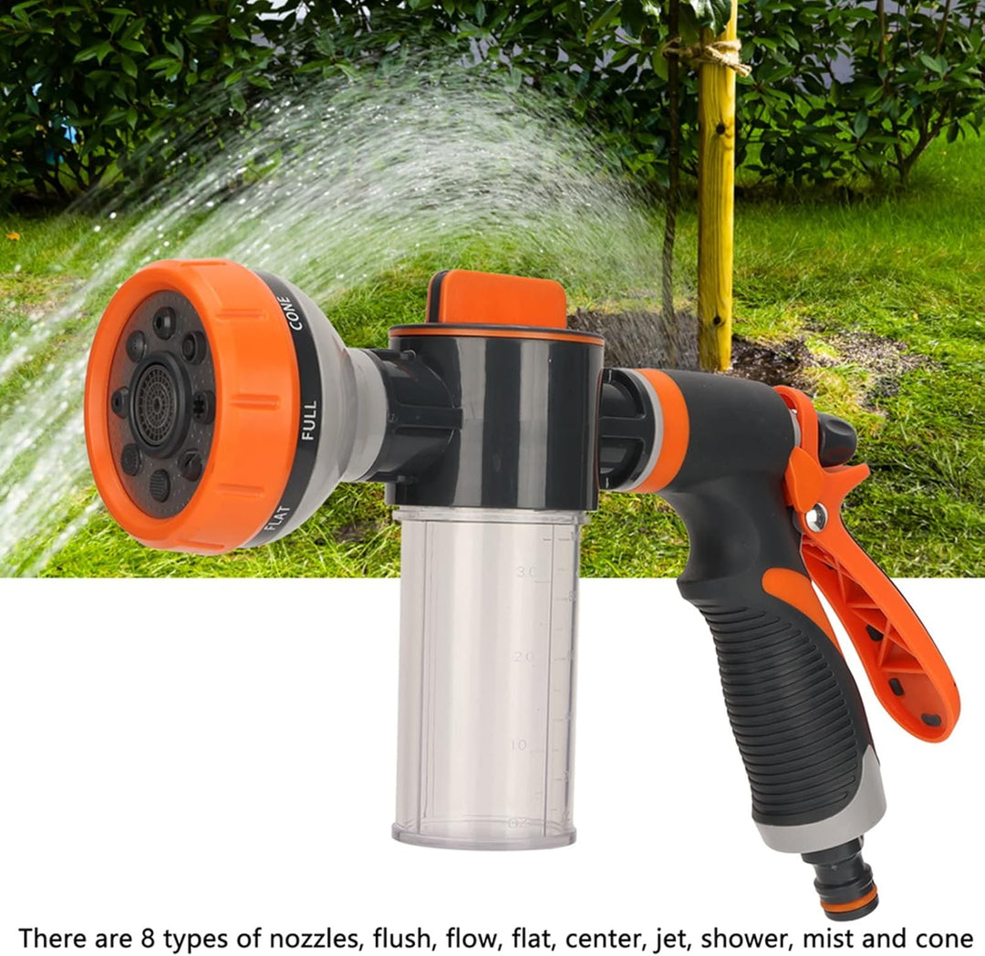 Foam sprayer attachment for garden hose, perfect for effective car washing and pet showering