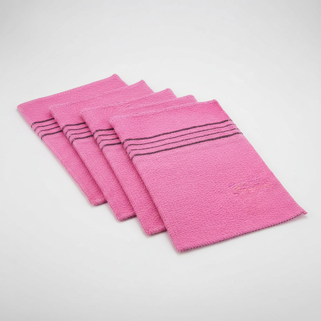 Stack of folded gentle exfoliating towels, a must-have skincare tool for sensitive skin