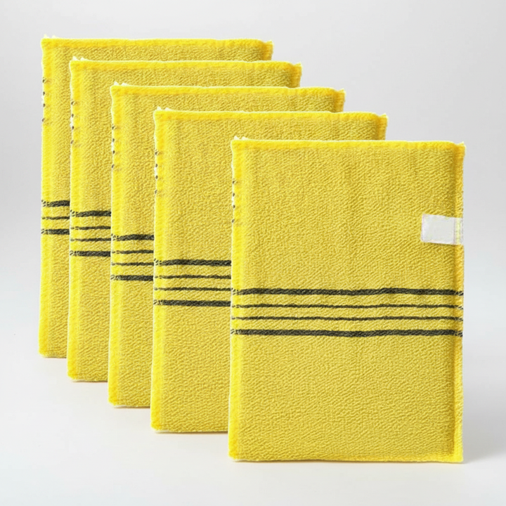 Exfoliating bath towel draped over a rack, ready for a luxurious spa-like experience