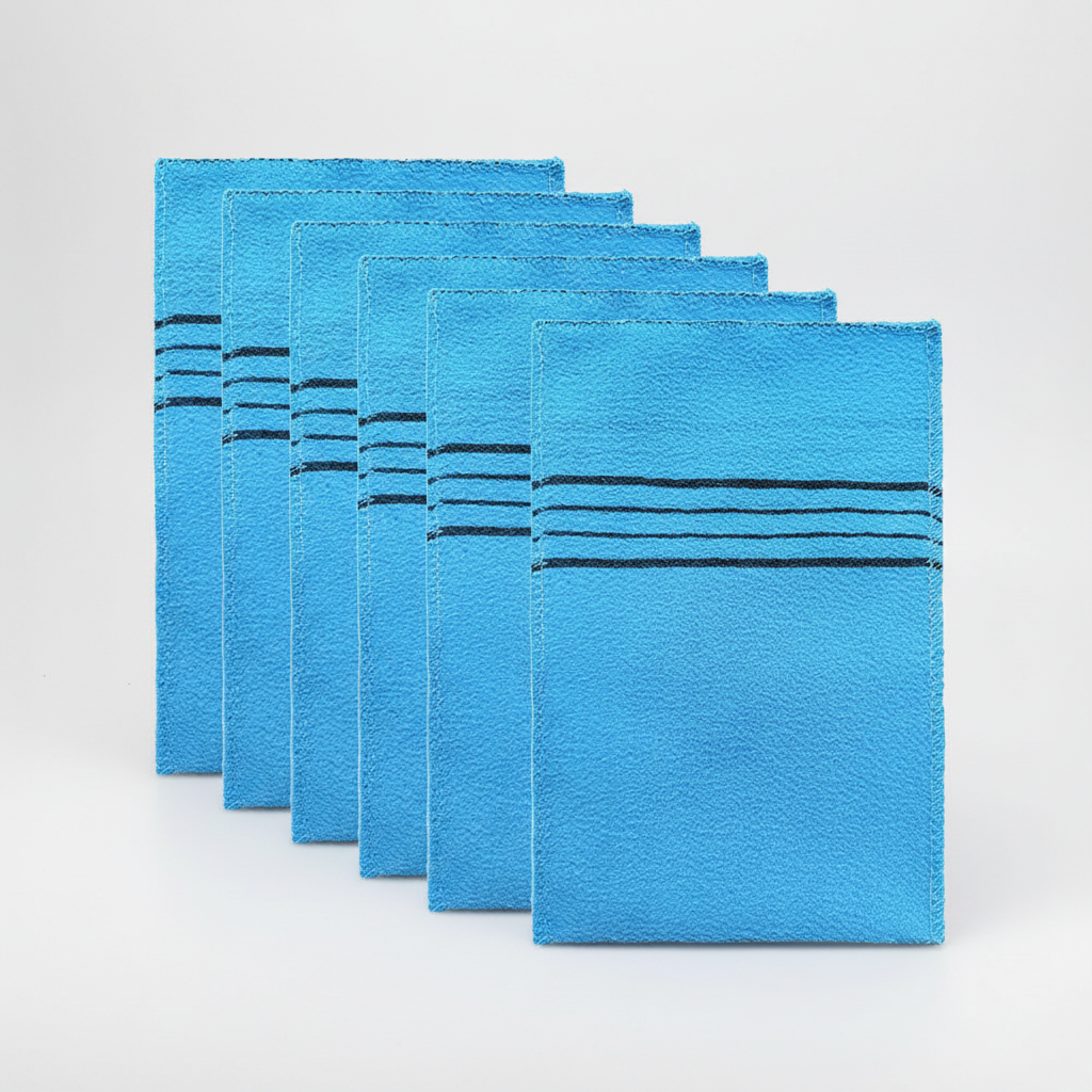 Assortment of vibrant exfoliating towels, enhancing any daily bath and skincare ritual