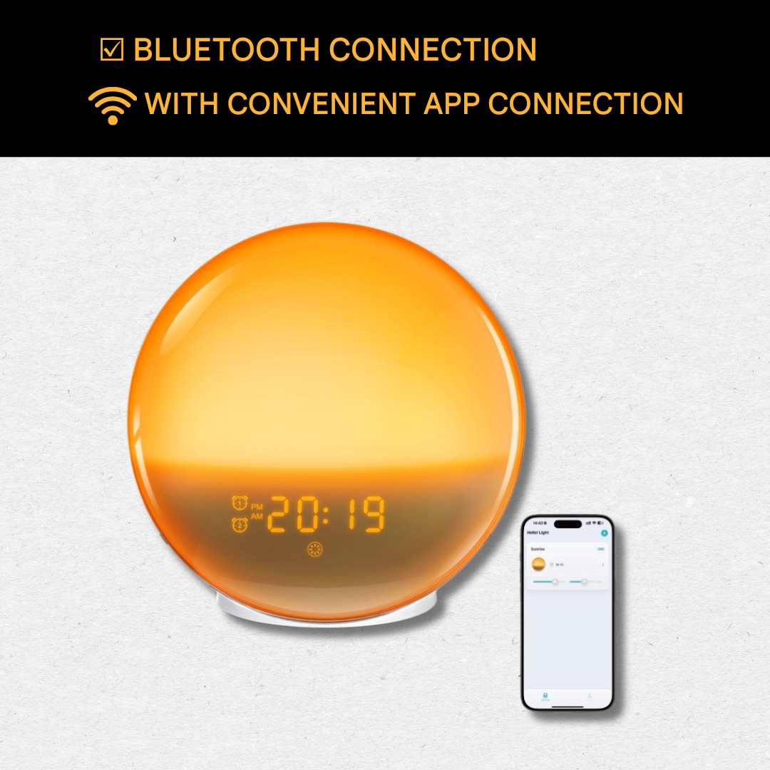 Sleep aid sound machine with sunset simulation light, perfect for winding down and improving sleep quality.