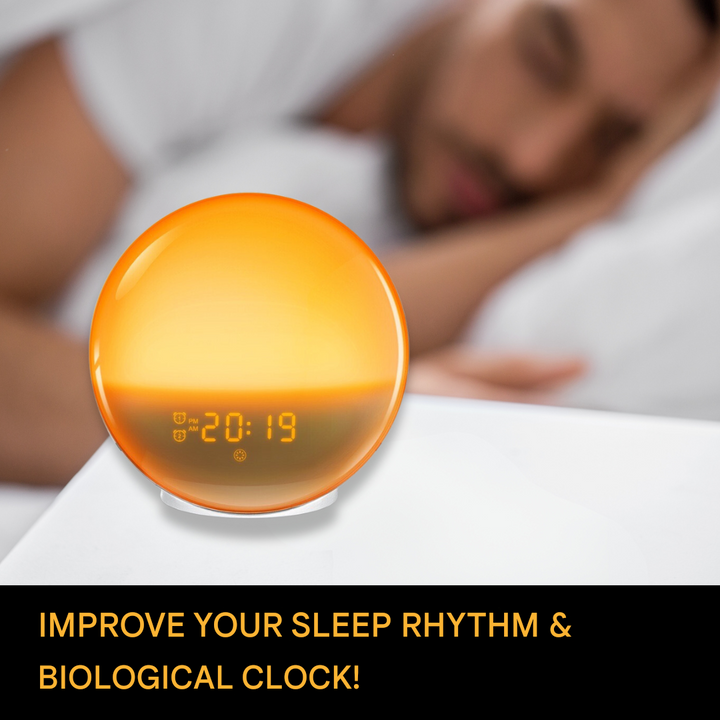 Relaxation alarm clock with soothing light & sound. Stylish home decor piece for a calm bedroom environment.