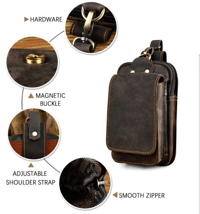 Hard-wearing genuine leather men's belt bag, an ideal hands-free solution for daily essentials.