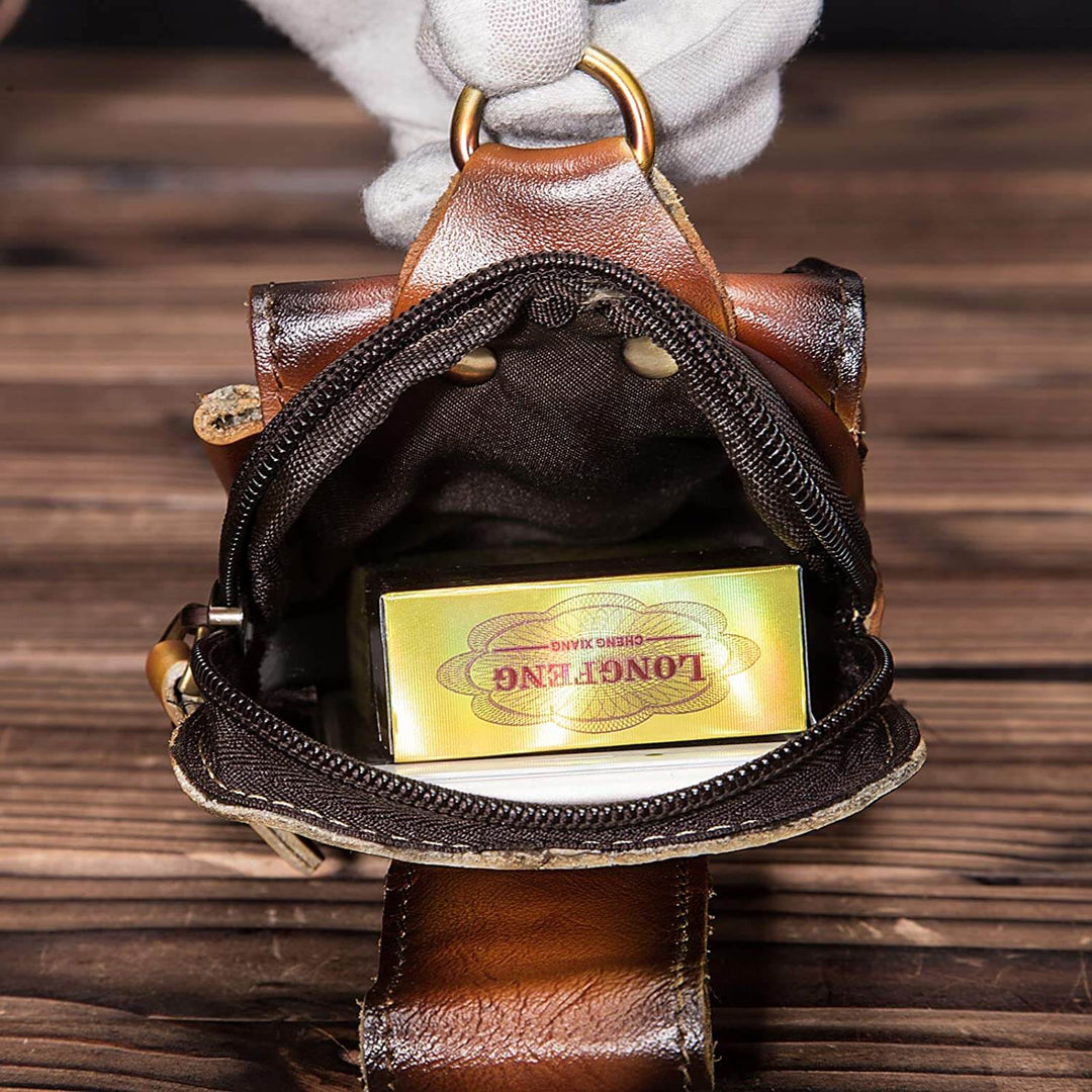 Essential men's genuine leather accessory: hands-free waist pack or crossbody bag.