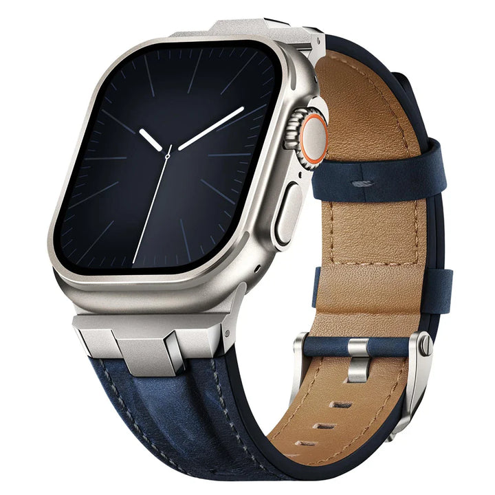 Stylish unisex genuine leather watch band, featuring a sleek titanium buckle. Durable & comfortable.