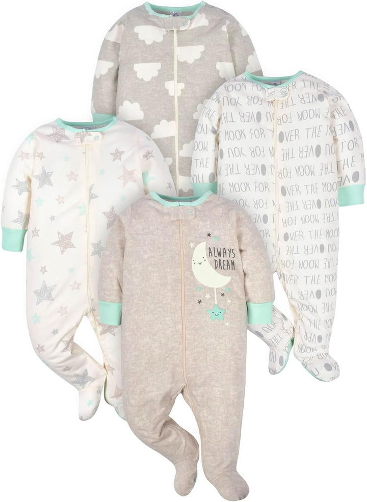 Cute Gerber baby boys' footed pyjamas in soft cotton, featuring a convenient zip for easy changes.