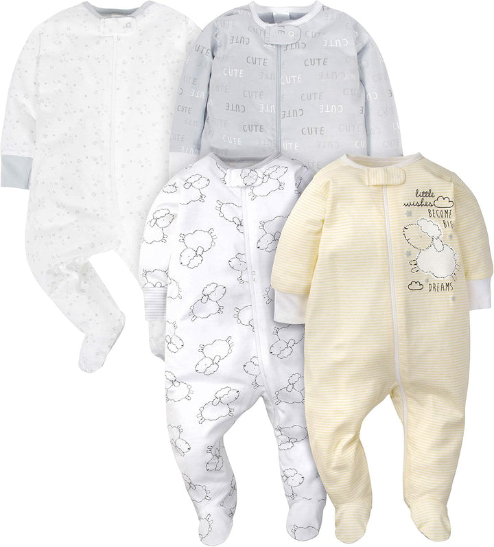 Soft blue Gerber baby sleepsuit for boys, made from pure cotton with integrated feet and a secure zip.