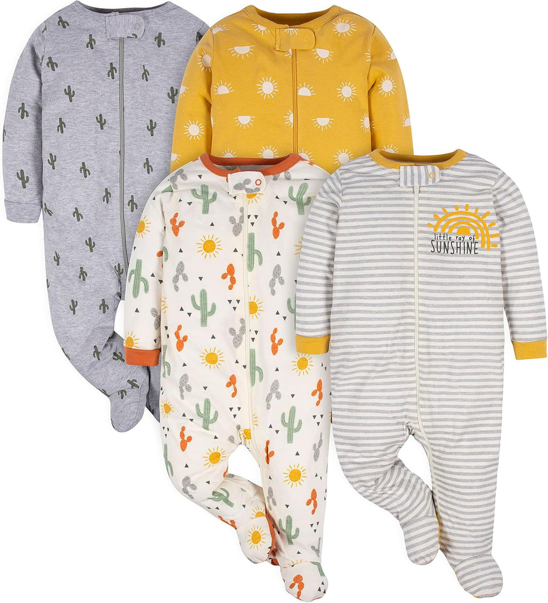 Gerber baby boys' zip sleepsuit in comfortable cotton, offering warmth and ease of dressing for bedtime.